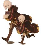  1boy 1girl book boots brown_eyes fire_emblem fire_emblem:_kakusei hooded_jacket mark_(fire_emblem) mother_and_son my_unit open_mouth paper pararade smile walking white_hair 