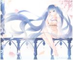  1girl artist_name blue_eyes blue_hair detached_sleeves dress floating_hair flower hatsune_miku highres long_hair see-through sitting solo twintails very_long_hair vocaloid 