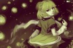  1girl arm_warmers disst_(rawrphish) eyelashes faux_traditional_media hair_bun half_updo layered_dress looking_at_viewer looking_back mizuhashi_parsee monochrome parted_lips pointy_ears scarf short_hair sky solo star_(sky) starry_sky touhou 