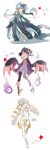  3girls alternate_color banette beldum blue_hair character_request gardevoir grey_hair hat high_heels highres mega_pokemon multicolored_hair multiple_girls numbered personification pink_hair pokemon pokemon_(game) shiny_pokemon shuri_(84k) twin_drill two-tone_hair witch_hat 