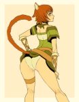  1girl animal_ears ass cat_ears cat_tail fire_emblem fire_emblem:_souen_no_kiseki flat_color from_behind genzoman hand_on_hip leaning_forward lethe orange_hair panties pantyshot pantyshot_(standing) short_hair solo spaulders standing tail underwear violet_eyes 