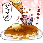  blush butter chibi maple_syrup minigirl noai_nioshi pancake remilia_scarlet tongue touhou translation_request 