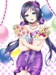  blush dress flower green_eyes jewelry long_hair love_live!_school_idol_project low_twintails necklace purple_hair smile toujou_nozomi twintails 