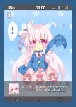  ! 1girl battery blue_background blue_border blush chibi envelope hand_wave hata_no_kokoro highres long_hair mask milkpanda open_mouth phone_screen pink_hair ribbon star touhou translation_request violet_eyes 