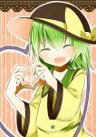  1girl closed_eyes green_hair hat heart heart_hands katori_(quietude) komeiji_koishi open_mouth short_hair smile touhou 