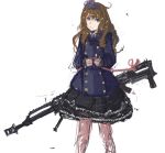  1girl :3 brown_hair bubble_skirt gun hairband heavy_machine_gun huge_weapon jacket long_hair machine_gun pan!ies rough solo weapon 