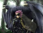  1boy armor cape fire_emblem fire_emblem:_kakusei jerome_(fire_emblem) mask minerva_(fire_emblem:_kakusei) otoka_hisagi pink_hair polearm smile spear tree weapon wyvern yellow_eyes 