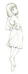  1girl barefoot dress monochrome original short_hair sketch solo traditional_media yoshitomi_akihito 