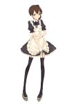  1girl absurdres apron asymmetrical_hair blush brown_hair frills full_body garter_straps gloves highres kaga_(kantai_collection) kantai_collection koto_(kotocotton) looking_at_viewer maid short_hair side_ponytail solo thigh-highs 