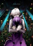  1boy 1girl dress fate/zero fate_(series) grey_skin hug hug_from_behind matou_kariya matou_sakura nacchi purple_hair white_hair 