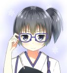  1girl asymmetrical_hair black_eyes black_hair glasses japanese_clothes kaga_(kantai_collection) kantai_collection personification short_hair side_ponytail sky_(freedom) solo 