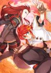  2boys asch boots fiery_background fingerless_gloves fire gloves green_eyes jacket long_hair luke_fon_fabre male multiple_boys pants redhead surcoat tales_of_(series) tales_of_the_abyss touge78 v 