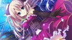  1girl blonde_hair blue_eyes breasts chain dress elbow_gloves frills game_cg gears gloves inugami_kira long_hair looking_at_viewer majo_koi_nikki smile solo thigh-highs twintails 
