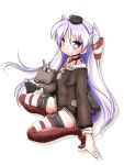  1girl amatsukaze_(kantai_collection) amatsukaze_(kantai_collection)_(cosplay) blue_eyes cosplay garter_straps hat highres hiiragi_kagami kantai_collection long_hair lucky_star mizushima_(p201112) multiple_girls rensouhou-chan striped striped_legwear thigh-highs twintails 