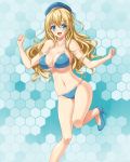  1girl atago_(kantai_collection) beret bikini blonde_hair blush breasts cleavage green_eyes hat high_heels hobenkei kantai_collection large_breasts long_hair looking_at_viewer navel open_mouth personification smile solo string_bikini swimsuit 