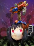  akuma_homura crossover devil_gundam g_gundam glowing glowing_eyes gundam ikuyoan lips mahou_shoujo_madoka_magica mahou_shoujo_madoka_magica_movie red_eyes smile sparks tentacles 