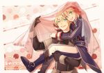  2boys blonde_hair blue_eyes boots carrying gloves green_eyes guy_cecil jacket luke_fon_fabre male multiple_boys ninjin_(charat7) pants redhead smile tales_of_(series) tales_of_the_abyss 