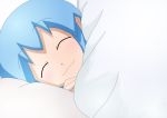  1girl :3 ^_^ bed blanket blue_hair close-up closed_eyes gandoru happy ikamusume pillow shinryaku!_ikamusume sleeping smile solo under_covers 
