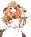  aikatsu! apron blush curly_hair drinks flower happy himesato_maria long_hair maid orange_hair seifuku violet_eyes 