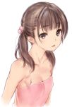  1girl brown_eyes brown_hair bust collarbone hair_bobbles hair_ornament kawata_hisashi looking_at_viewer low_twintails original rough simple_background solo twintails 
