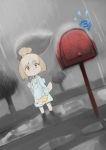  artist_request dog dog_tail doubutsu_no_mori leaf_umbrella mailbox nintendo rain raincoat shizue_(doubutsu_no_mori) source_request tail tree watering_can wet wet_clothes 