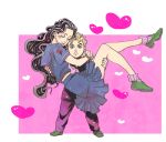  1boy 1girl black_hair blonde_hair carrying gakuran hetero hirose_kouichi jojo_no_kimyou_na_bouken long_hair natsu_yasai princess_carry school_uniform serafuku size_difference yamagishi_yukako 