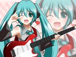  detached_sleeves guitar hatsune_miku open_mouth twintails vocaloid wink zoom_layer 