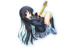  akiyama_mio black_hair blush guitar k-on! long_hair seifuku skirt 