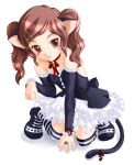  brown_eyes brown_hair cat_ears choker dress elbow_gloves flat_chest frills gloves gothic kneehighs lace long_hair maid nekomimi red_eyes socks striped stripes tail thigh_highs thighhighs twintails 
