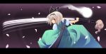  bleeding blood blue_eyes cherry_blossoms fighting_stance ghost hairband highres hitodama katana konpaku_youmu konpaku_youmu_(ghost) short_hair silver_hair sword touhou weapon white_hair 