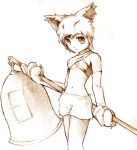  bell fox foxgirl game gloves hat kitsunemimi monochrome moonlight_flower no_panties ragnarok_online short_hair shorts 