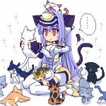  blue_hair blush cat cat_ears cat_tail gloves kos-mos long_hair lowres mecha nekomimi red_eyes robot sitting tail thigh_highs thighhighs xenosaga xenosaga_episode_i 