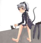  bare_feet barefoot black_legwear cat_ears darker_than_black dress feet flat_chest grey_hair long_hair nekomimi pantyhose_removed pettanko pony_tail red_eyes silver_hair soles tail toes white_hair yamamoto_shima yin 