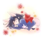  blue_hair bow kimono kitsunemimi short_hair sleeping tabi 