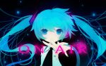  1920x1200 aqua_hair blue_hair bust detached_sleeves hatsune_miku highres long_hair mikumix nail_polish necktie outstretched_arm puti_devil twintails vocaloid wallpaper 