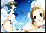  4girls absurdres akiyama_mio angry ass ball beach beachball bikini black_hair blue_eyes breasts brown_eyes brown_hair cloud hairband highres hirasawa_yui k-on! kagome kagome_(traumatize) large_breasts long_hair multiple_girls nakano_azusa sky swimsuit tainaka_ritsu twintails water 