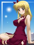  awa blush breasts cleavage dress fairy_tail large_breasts lucy_heartfilia lucy_heartphilia solo 