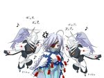  blazblue eyepatch hakumen long_hair mask musical_note nu-13 ofuda red_eyes translation_request white_hair 