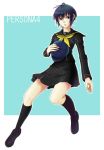  blue_hair cabbie_hat hat kneehighs persona persona_4 sattta school_uniform serafuku shirogane_naoto short_hair skirt socks solo 