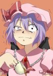  artist_request cup fang hands hat jingiruu purple_hair red_eyes remilia_scarlet solo spill surprise tea tears touhou trembling uneven_eyes wings 