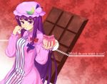  chocolate crescent english hat ket-c lipstick long_hair patchouli_knowledge purple_hair ribbon solo touhou 