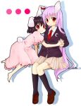  bad_id barefoot black_hair blazer bunny_ears bunny_tail holding_hands inaba_tewi lavender_hair long_hair looking_at_viewer necktie rabbit_ears red_eyes reisen_udongein_inaba short_hair sitting smile tail touhou tsuguha 
