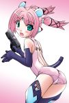  android cyan_eyes cyber gloves gun leotard nakajima_rei open_mouth pico_to_pike pink_hair robot robot_ears solo tail twintails weapon 