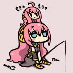  ahoge blue_eyes boots chan_co chibi detached_sleeves dual_persona fishing fishing_rod headphones holding holding_fishing_rod long_hair megurine_luka object_on_head pink_hair sitting skirt takoluka tentacles vocaloid 