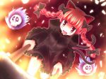  baerun braid cat_ears cat_tail fang hair_ribbon kaenbyou_rin long_hair multiple_tails red_eyes red_hair redhead ribbon skull solo tail touhou twin_braids wheelbarrow 