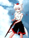  animal_ears bolt_action gun hat highres inubashiri_momiji mauser_98 red_eyes rifle ruka solo tail tokin_hat touhou weapon white_hair wolf_ears wolf_tail 