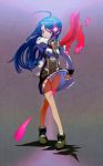  akai_hana bad_id blue_hair highres legs long_hair mitonoya_saki panties pantyshot red_eyes solo sword underwear vanguard_princess weapon 