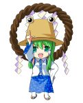  ayuosu chibi green_eyes green_hair hat kochiya_sanae moriya_suwako navel shimenawa simple_background solo touhou yasaka_kanako 