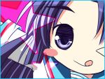  :p blue_eyes blue_hair blush chibi long_hair minase_kuuru school_uniform serafuku solo suzumiya_haruhi_no_yuuutsu tongue wink 