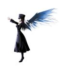  bad_id blue_hair closed_eyes ef fs hat long_hair simple_background solo wings 